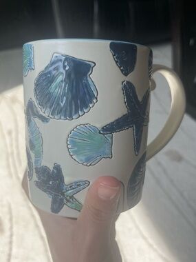 Seashell & Starfish Ceramic Mug in Blue-Green
